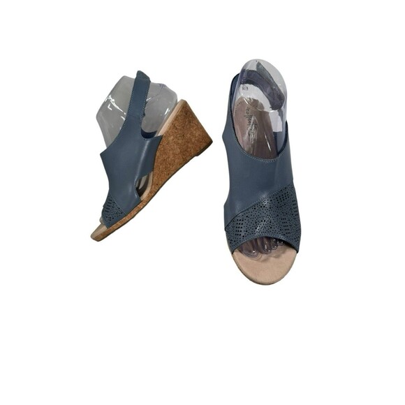 Clarks Lafley Joy Color Blue Grey Sandals Wedge Size 8.5 - Picture 1 of 16